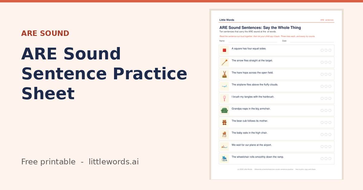 ARE Sound Sentence Practice Sheet, a Little Words printable