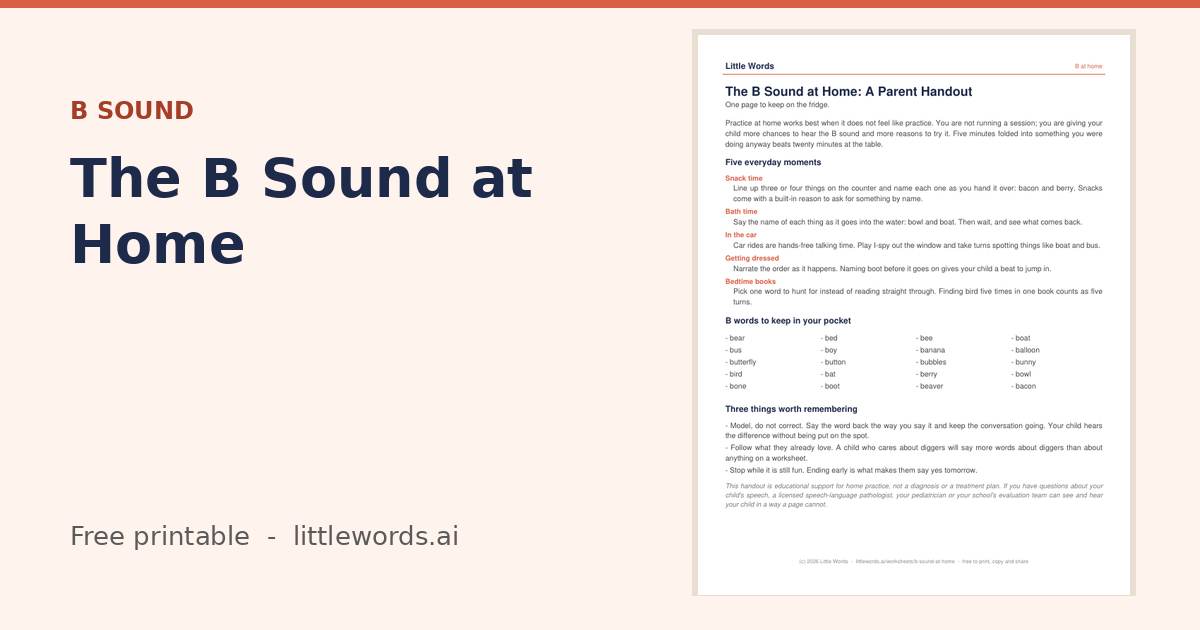 The B Sound at Home, a free Little Words printable
