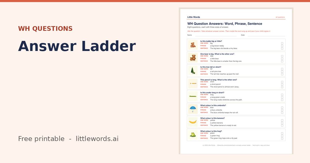 Basic Concepts Answer Ladder, a Little Words printable