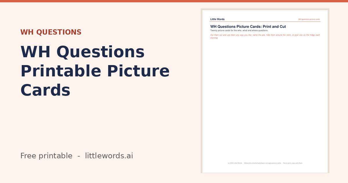 Basic Concepts Printable Picture Cards, a Little Words printable