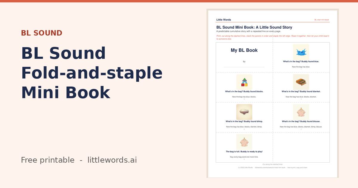Initial BL Sound Fold-and-staple Mini Book, a Little Words printable