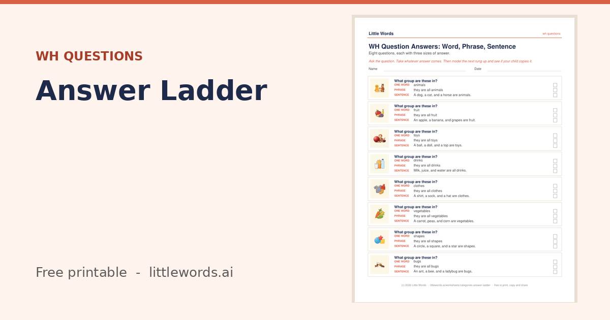 Categories Answer Ladder, a Little Words printable