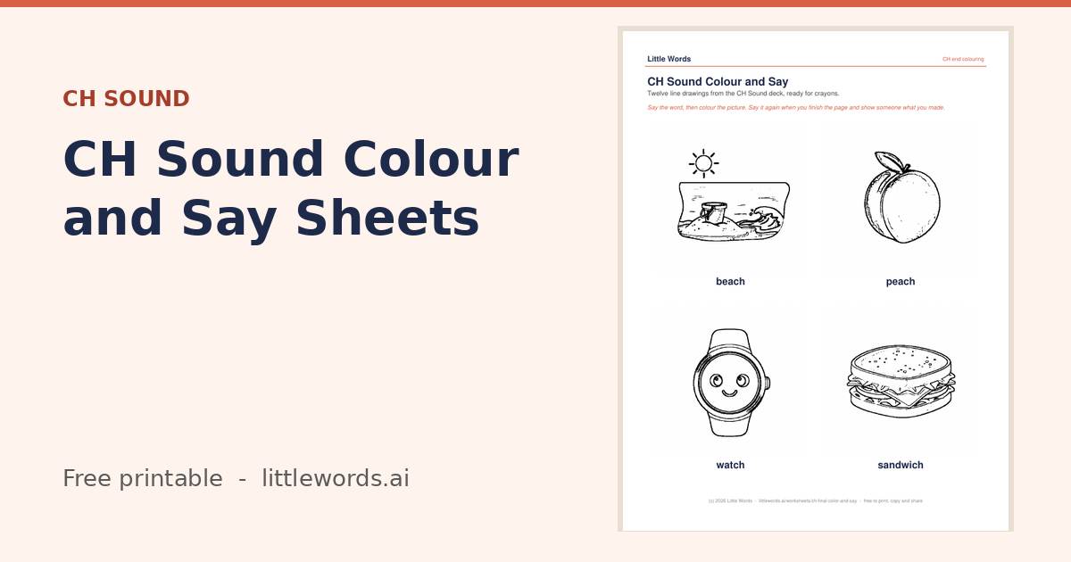 CH Sound Colour and Say Sheets, a free Little Words printable