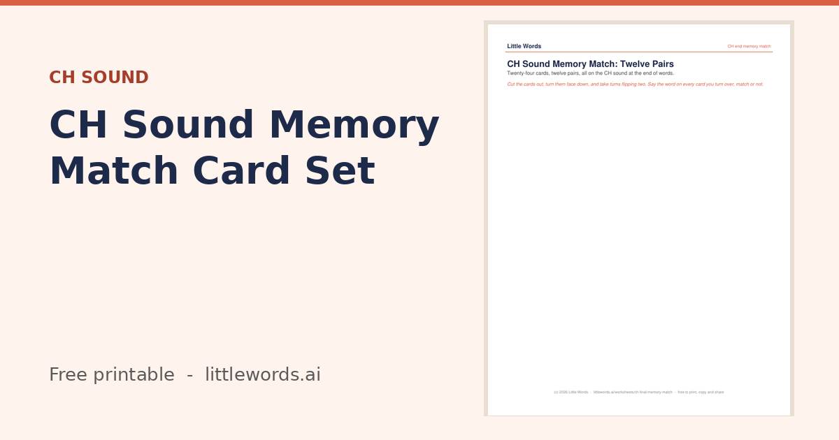 CH Sound Memory Match Card Set, a free Little Words printable