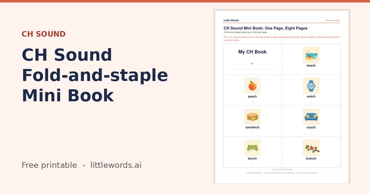 CH Sound Fold-and-staple Mini Book, a free Little Words printable