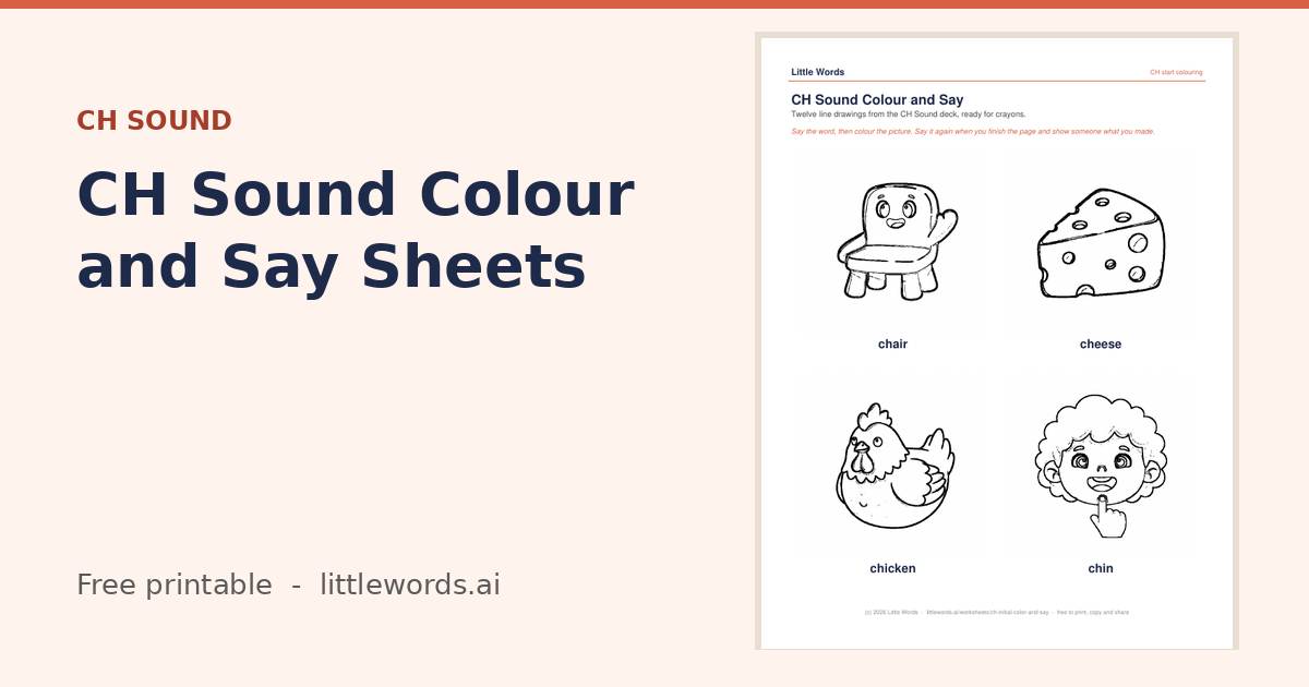 CH Sound Colour and Say Sheets, a free Little Words printable