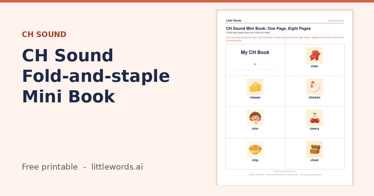 CH Sound Fold-and-staple Mini Book, a free Little Words printable