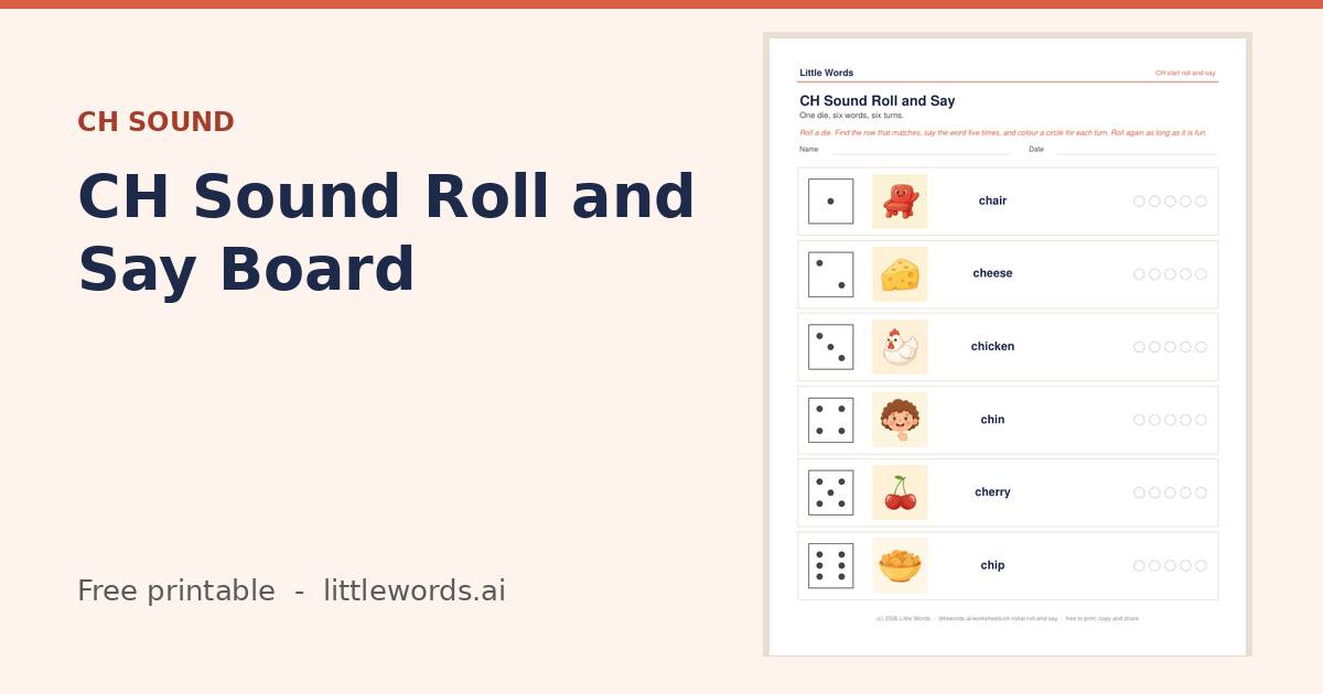 CH Sound Roll and Say Board, a free Little Words printable