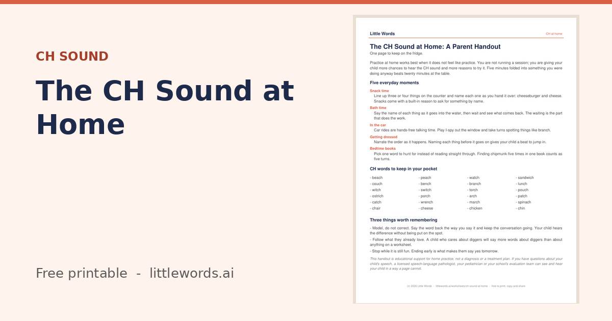 The CH Sound at Home, a free Little Words printable