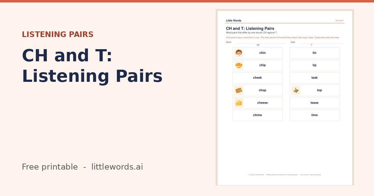 CH and T: Listening Pairs, a free Little Words printable