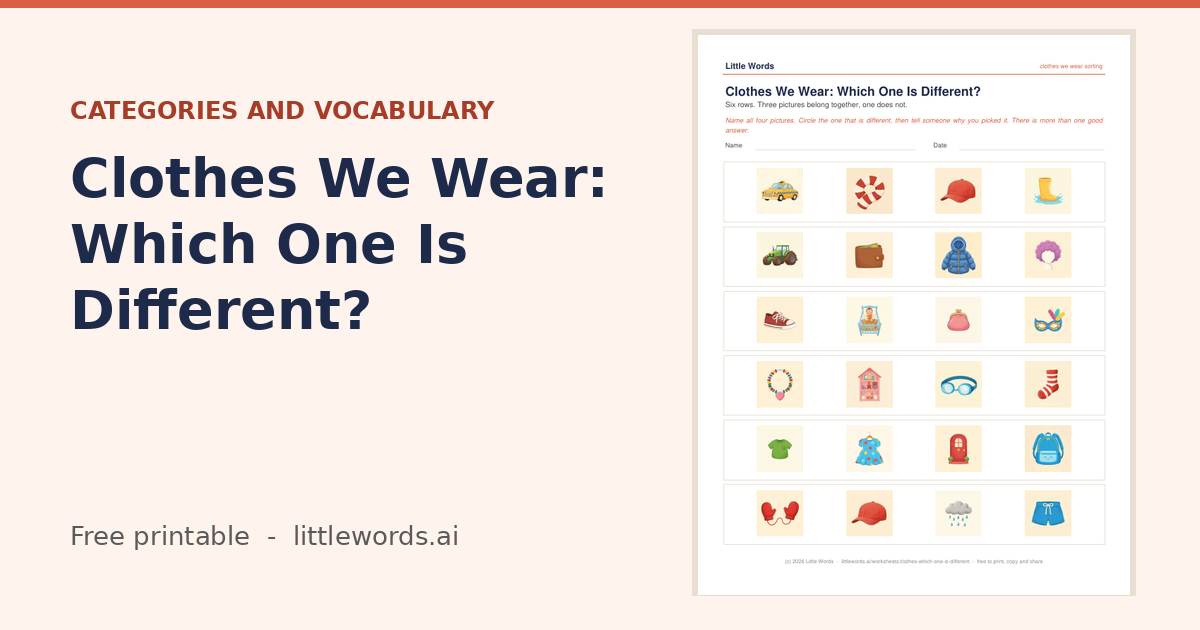 Clothes We Wear: Which One Is Different?, a free Little Words printable