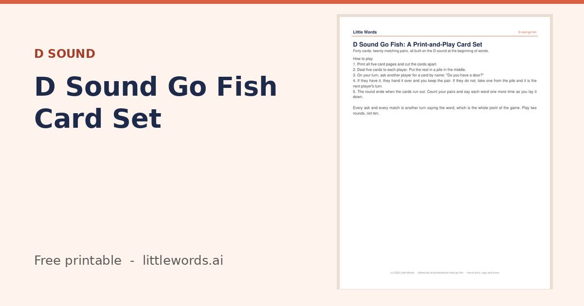 D Sound Go Fish Card Set, a free Little Words printable