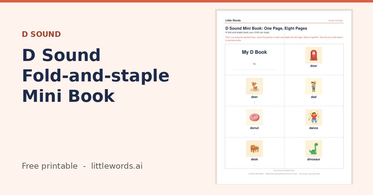 D Sound Fold-and-staple Mini Book, a free Little Words printable