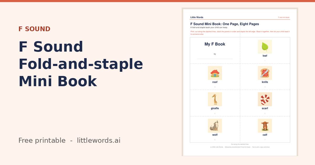 F Sound Fold-and-staple Mini Book, a free Little Words printable