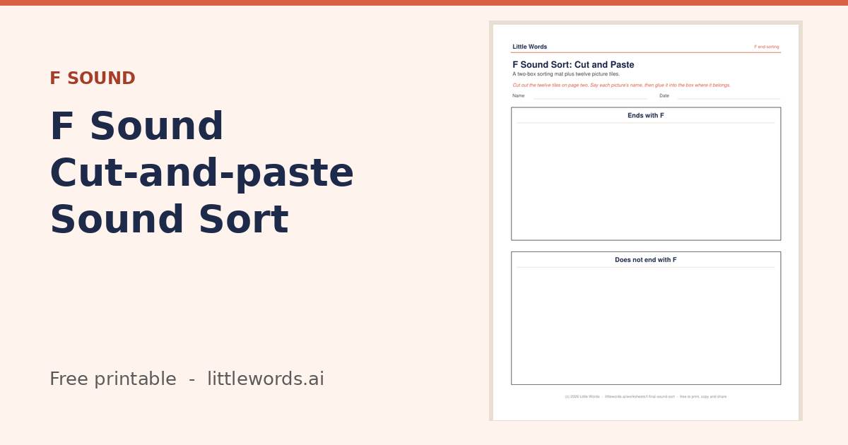 F Sound Cut-and-paste Sound Sort, a free Little Words printable
