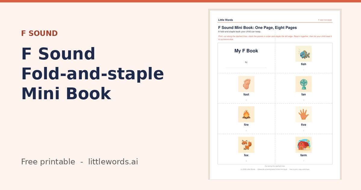 F Sound Fold-and-staple Mini Book, a free Little Words printable
