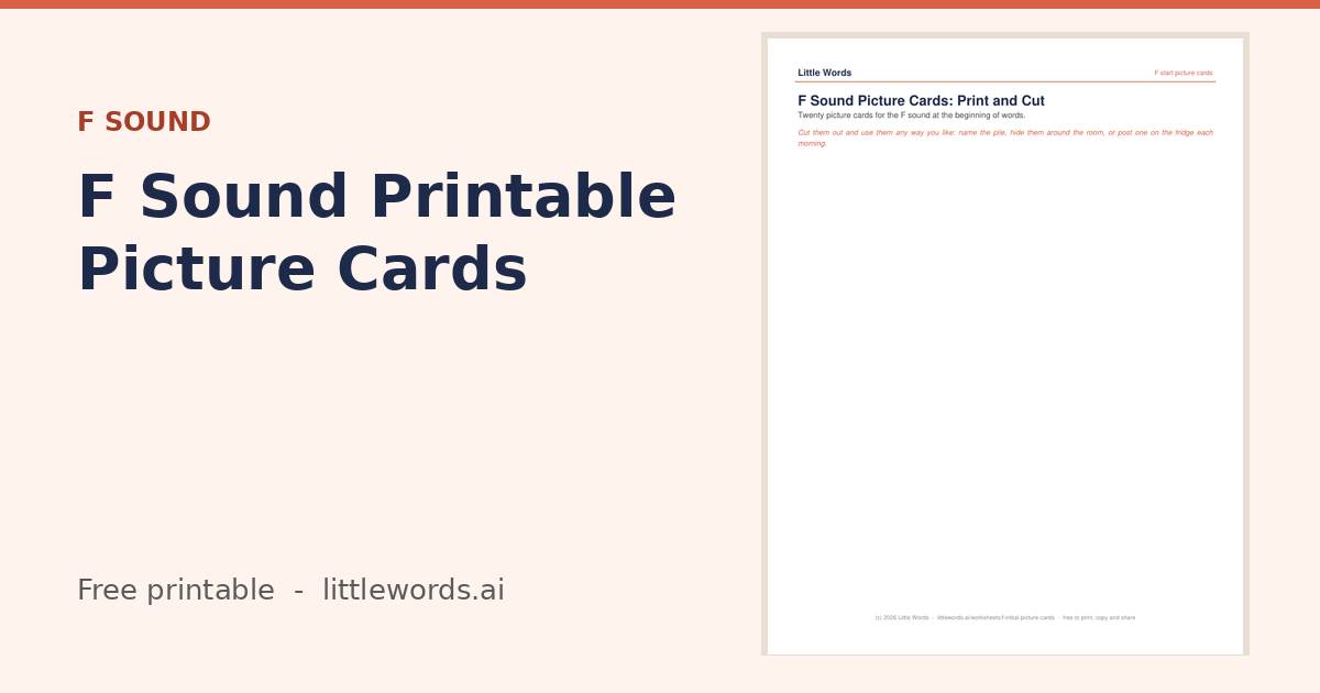 F Sound Printable Picture Cards, a free Little Words printable