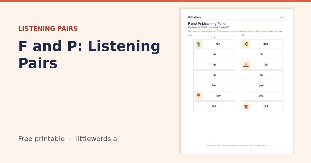 F and P: Listening Pairs, a free Little Words printable