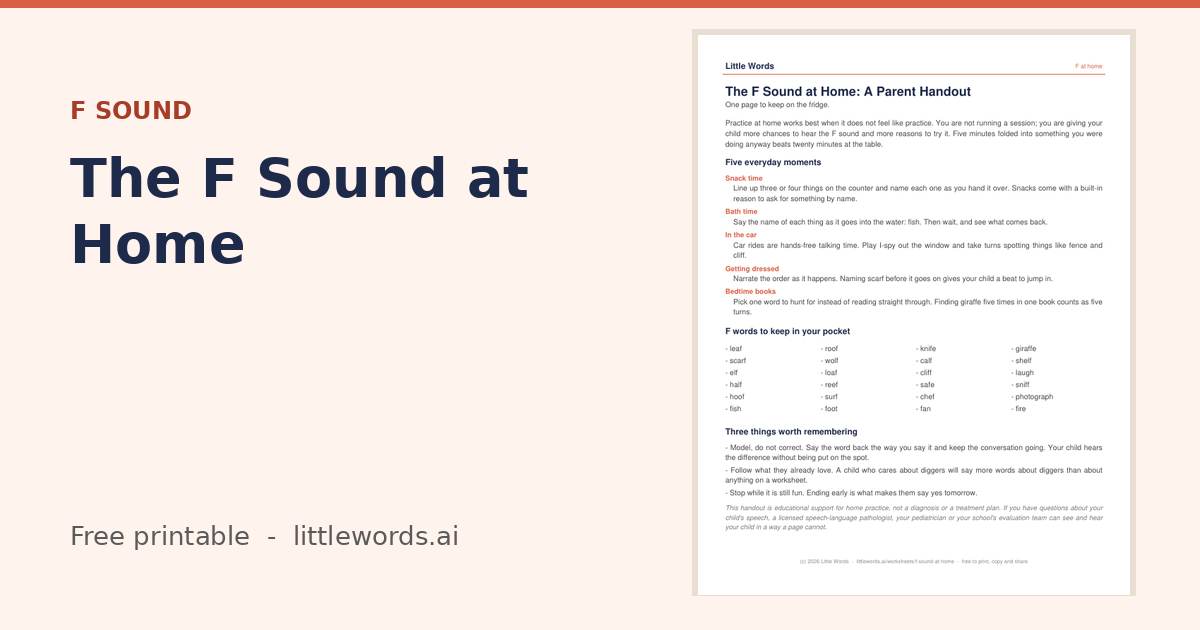 The F Sound at Home, a free Little Words printable