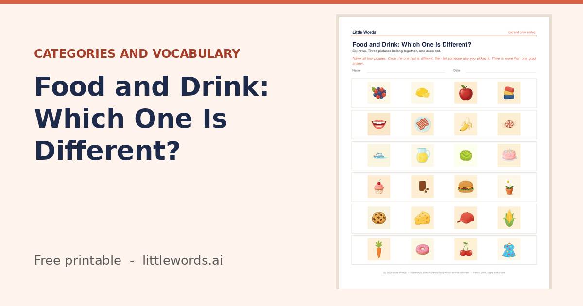 Food and Drink: Which One Is Different?, a free Little Words printable