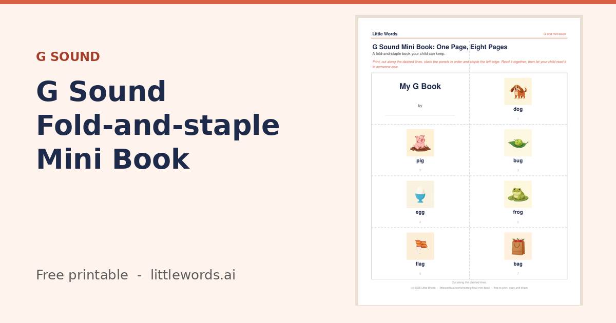 G Sound Fold-and-staple Mini Book, a free Little Words printable