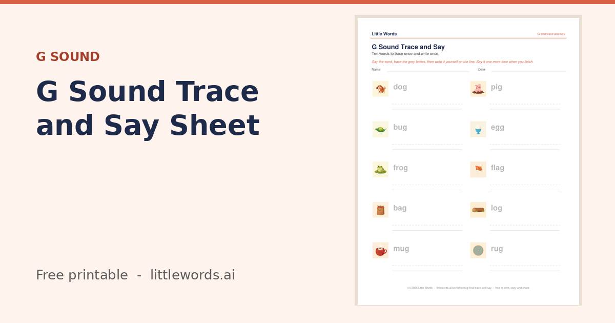 G Sound Trace and Say Sheet, a free Little Words printable