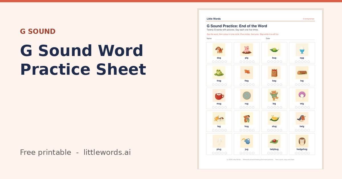G Sound Word Practice Sheet, a free Little Words printable