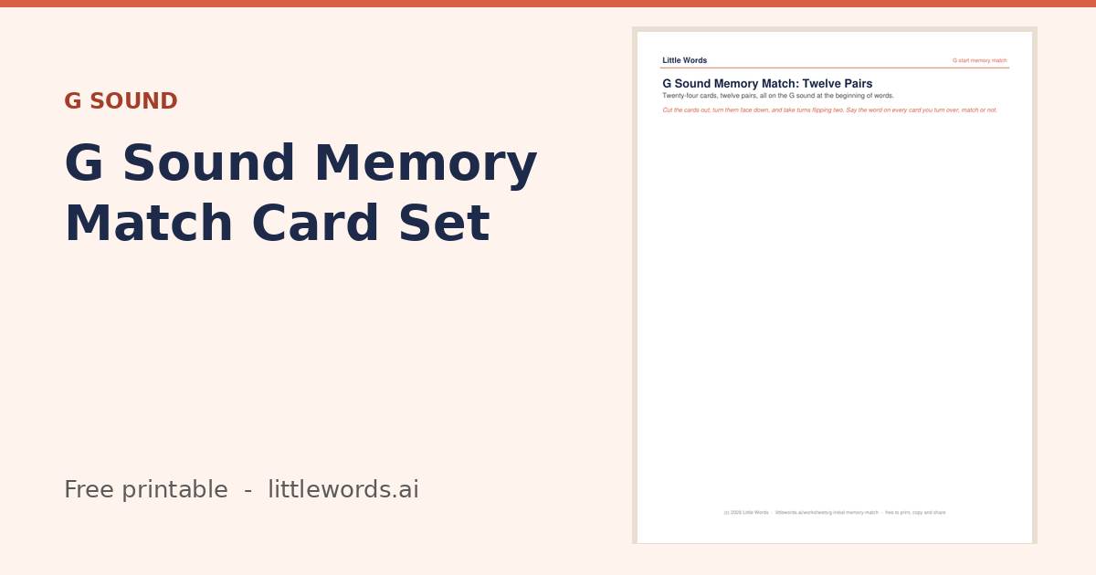 G Sound Memory Match Card Set, a free Little Words printable
