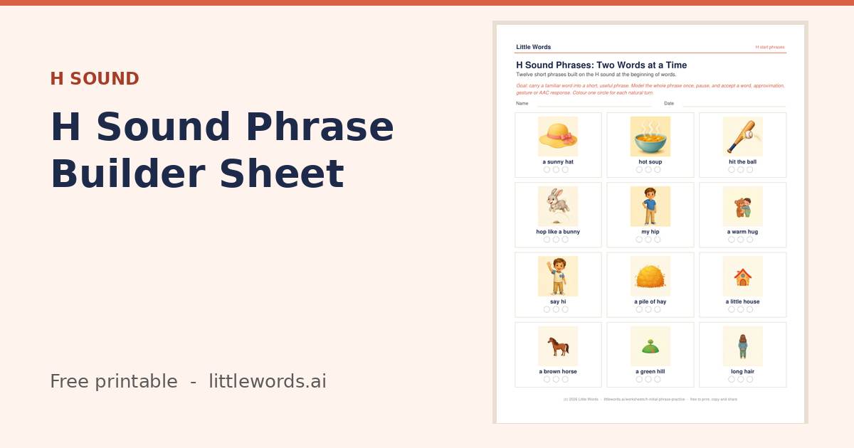 Initial H Sound Phrase Builder Sheet, a Little Words printable