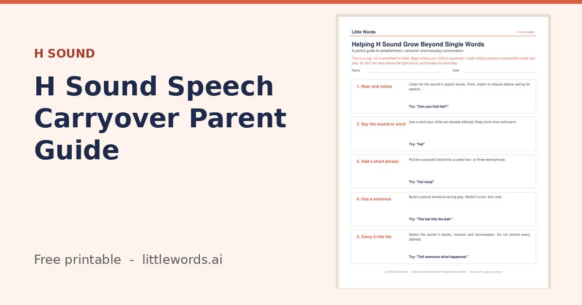 Initial H Sound Speech Carryover Parent Guide, a free Little Words printable