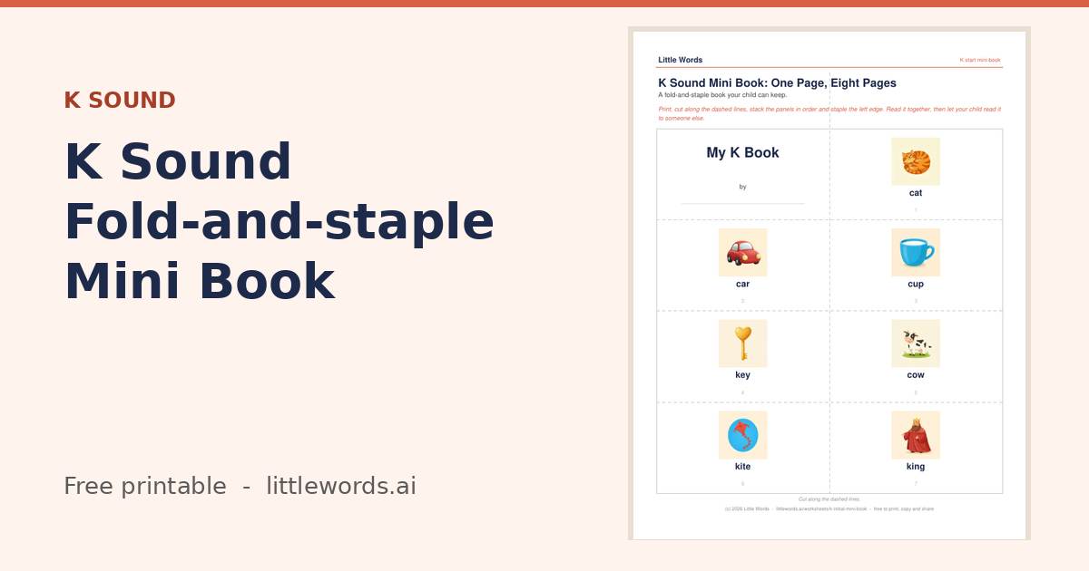 K Sound Fold-and-staple Mini Book, a free Little Words printable