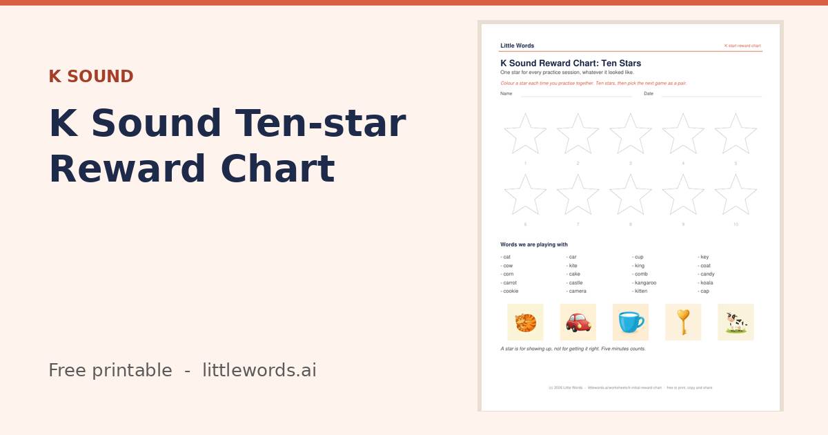 K Sound Ten-star Reward Chart, a free Little Words printable