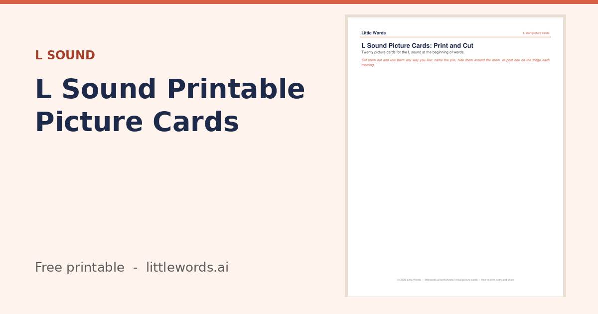 L Sound Printable Picture Cards, a free Little Words printable