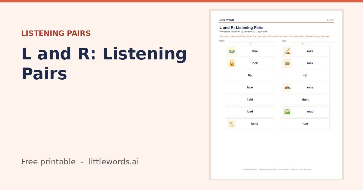 L and R: Listening Pairs, a free Little Words printable