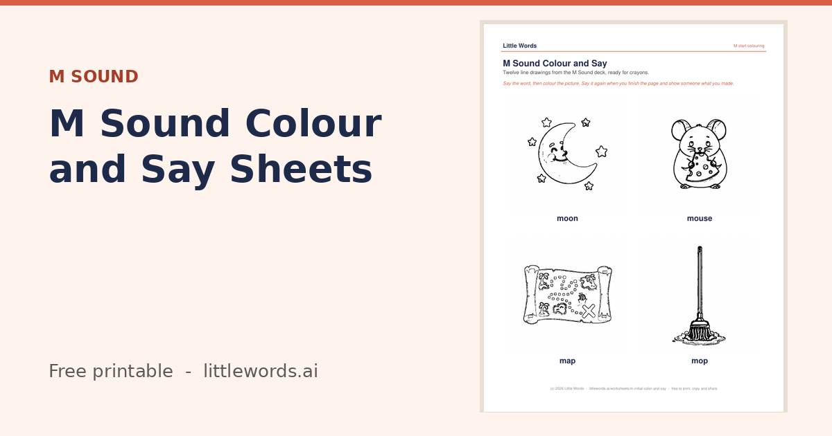 M Sound Colour and Say Sheets, a free Little Words printable