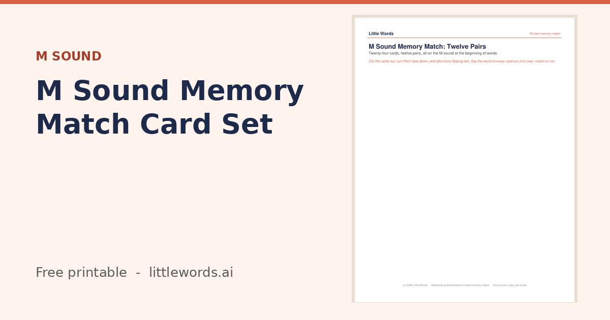M Sound Memory Match Card Set, a free Little Words printable