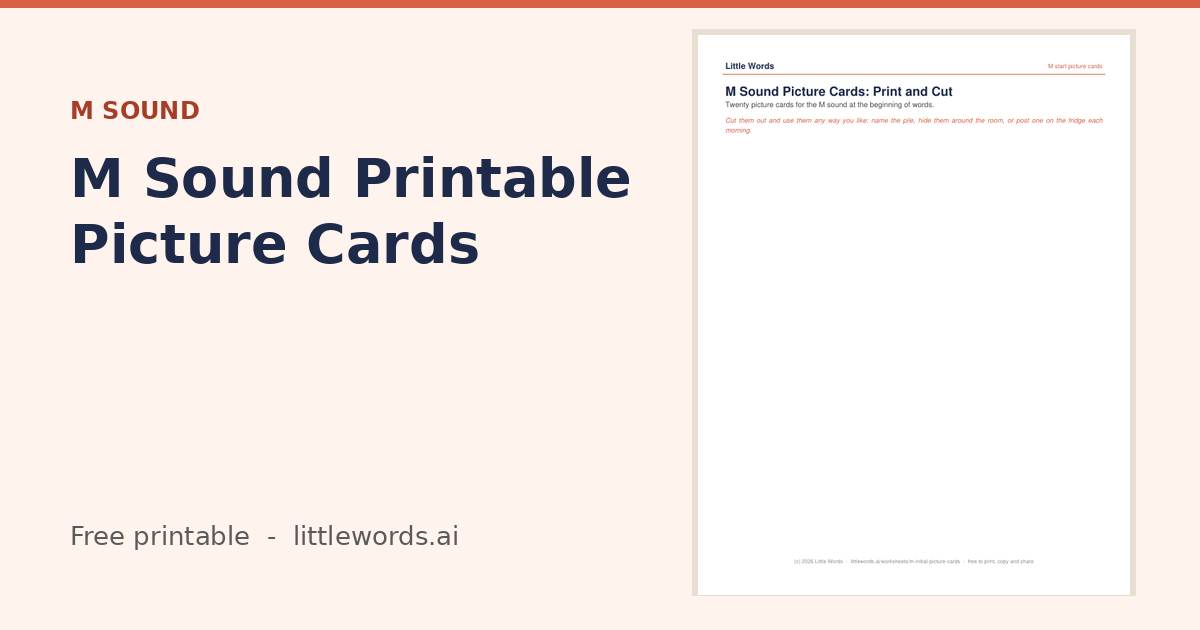 M Sound Printable Picture Cards, a free Little Words printable