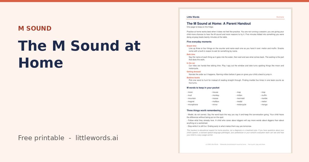 The M Sound at Home, a free Little Words printable