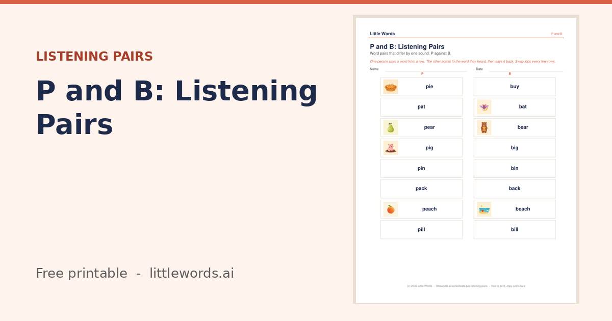 P and B: Listening Pairs, a free Little Words printable