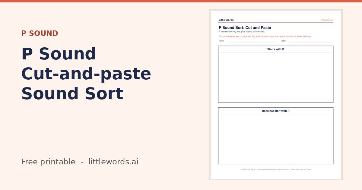 P Sound Cut-and-paste Sound Sort, a free Little Words printable