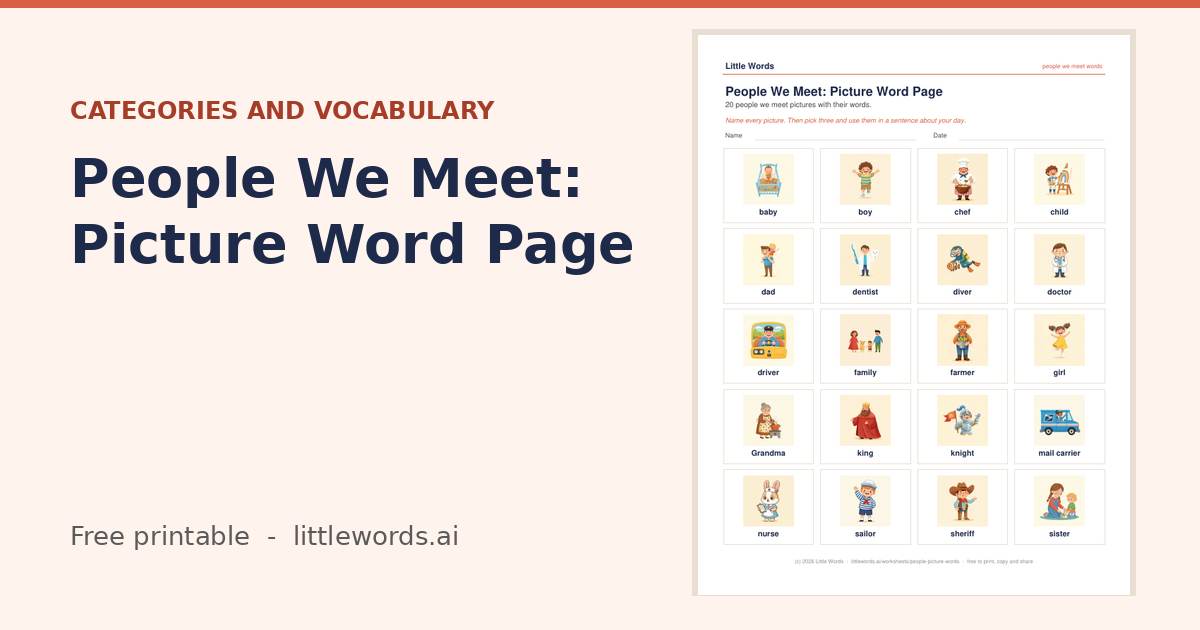People We Meet: Picture Word Page, a free Little Words printable
