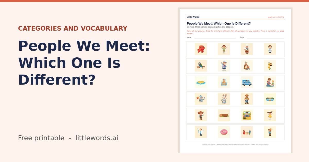 People We Meet: Which One Is Different?, a free Little Words printable