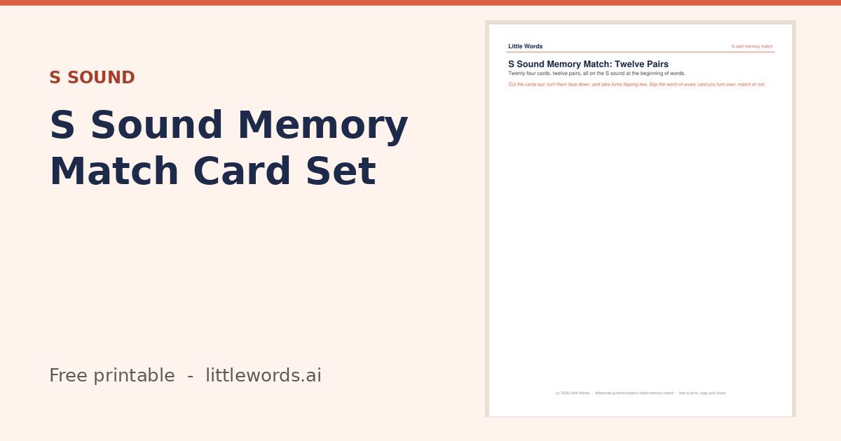 S Sound Memory Match Card Set, a free Little Words printable
