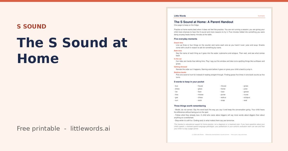 The S Sound at Home, a free Little Words printable