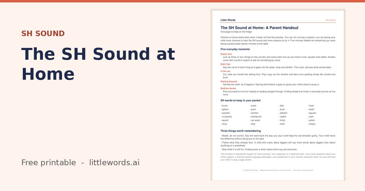 The SH Sound at Home, a free Little Words printable