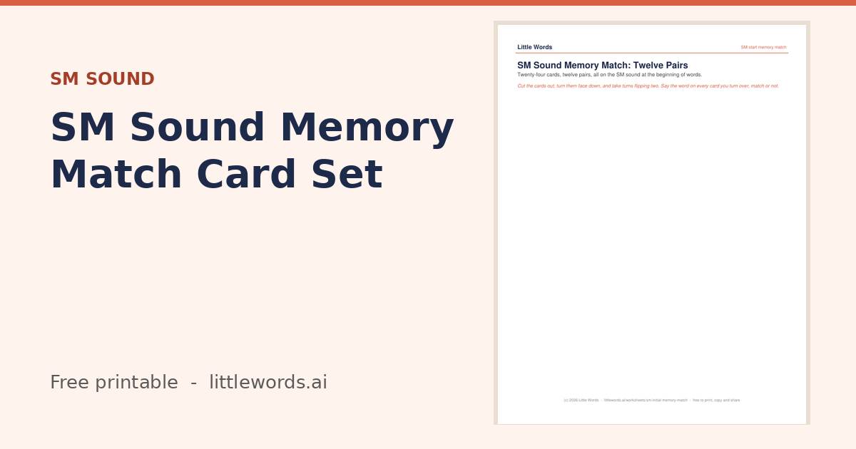 Initial SM Sound Memory Match Card Set, a Little Words printable