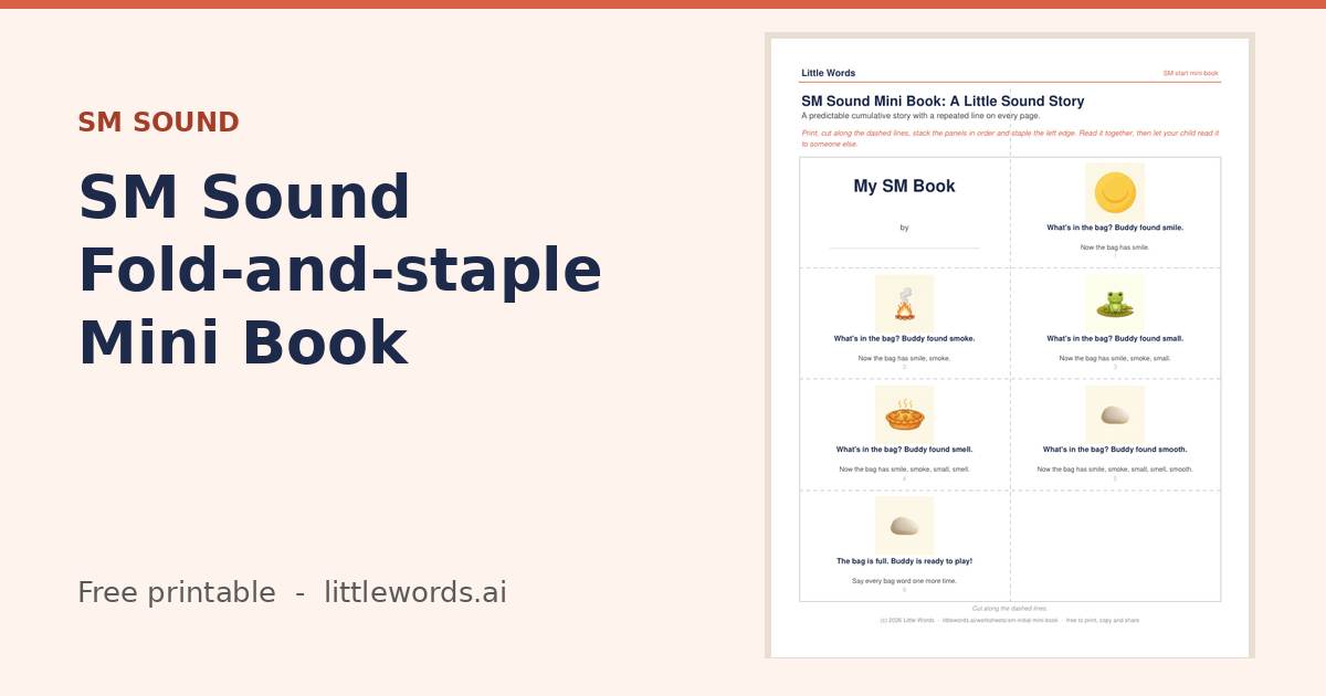 Initial SM Sound Fold-and-staple Mini Book, a Little Words printable