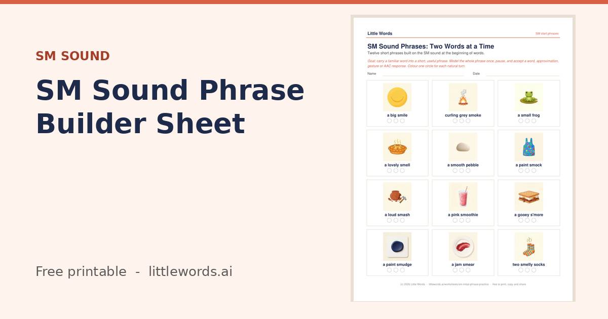Initial SM Sound Phrase Builder Sheet, a Little Words printable