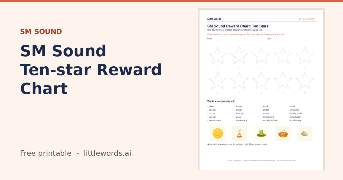 Initial SM Sound Ten-star Reward Chart, a Little Words printable