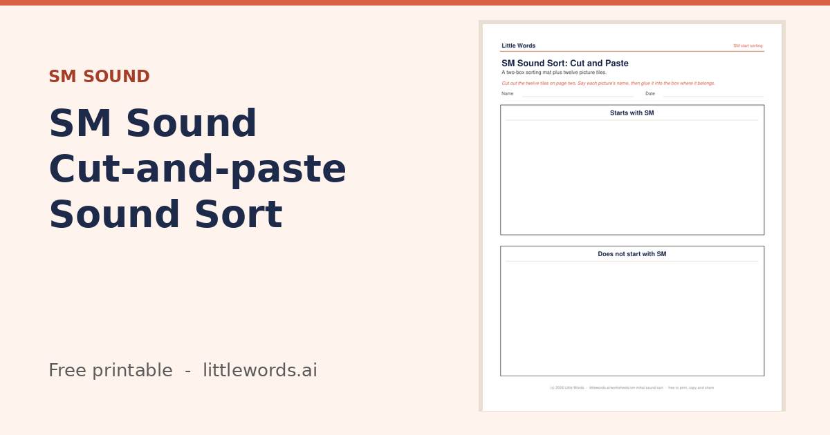 Initial SM Sound Cut-and-paste Sound Sort, a Little Words printable